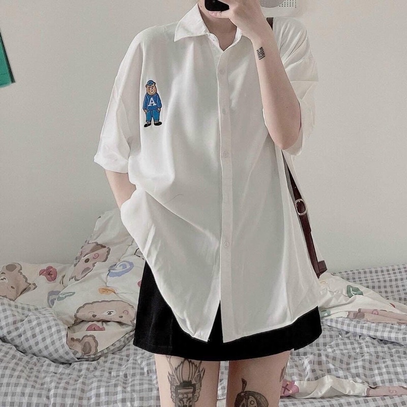 ÁO SƠ MI TRẮNG HÌNH GẤU CỰC KUTE