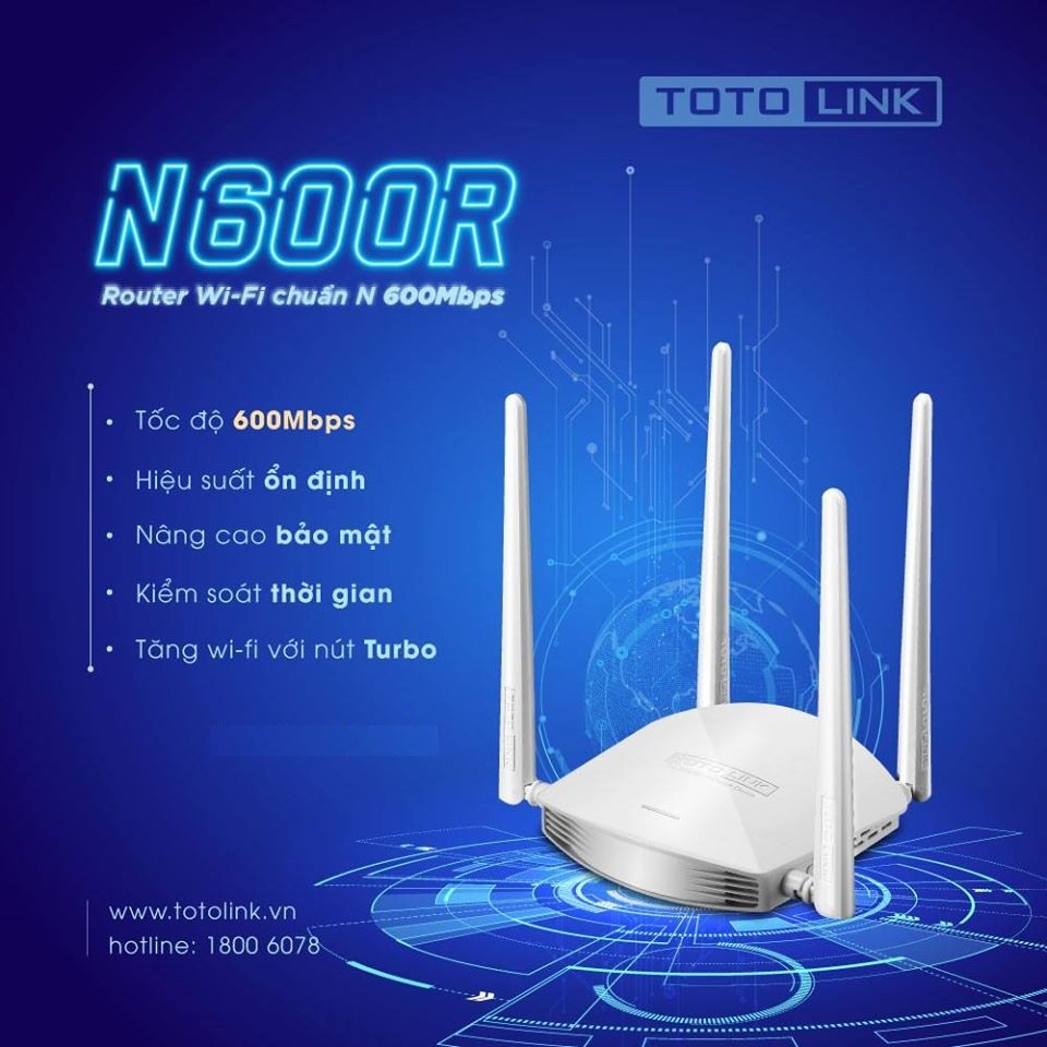 Router WiFi chuẩn N 600Mbps TOTOLINK N600R - Hãng phân phối chính thức