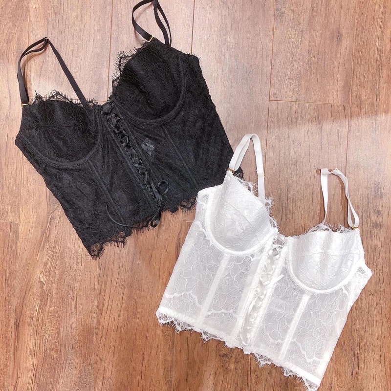 Áo corset ren dây đan (có sẵn mút ngực mỏng) [Shi.Lingerie]