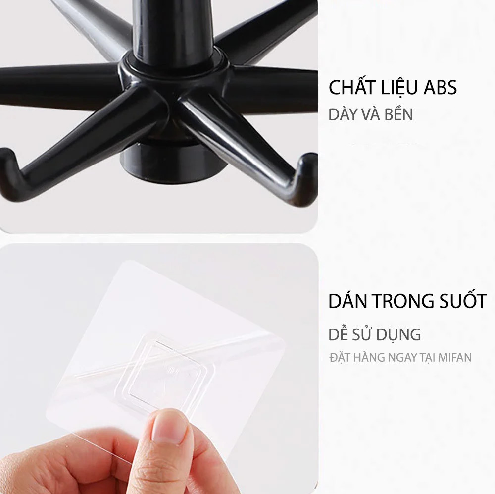 Móc Dán Tường Treo Đồ 6 Chấu Xoay 360 Độ Móc Chìa Khóa Treo Đồ Đa Năng - Giá Tròn Treo Đồ Nhà Bếp Dán Tường