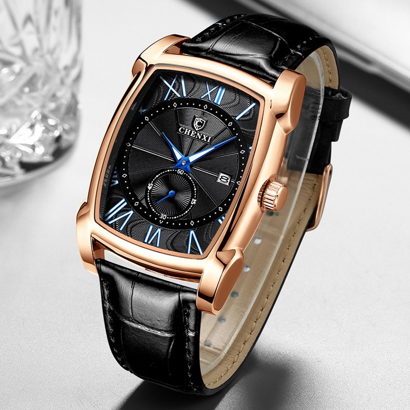 Đồng Hồ Nam Chenxi Dây Da mặt Vuông Phong Cách Lịch Lãm