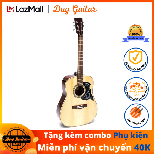 Đàn guitar acoustic DGAG-200D gỗ Hồng Đào chất lượng cao, dáng D Dreadnought cho âm thanh vang tốt, cần đàn thẳng có ty, action thấp êm tay, tặng combo phụ kiện Duy Guitar