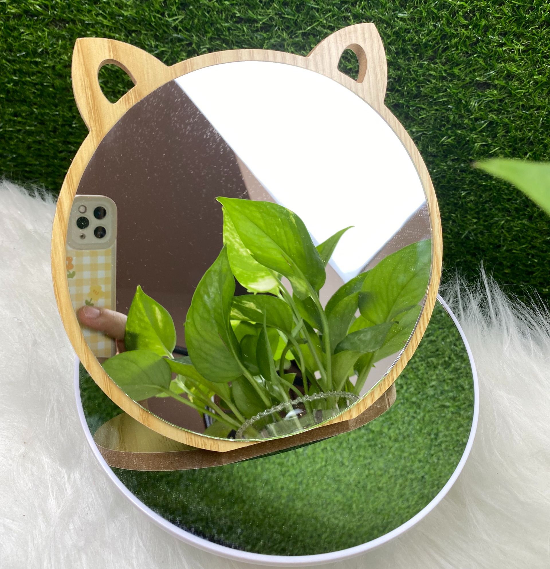 Gương tai mèo gỗ phong cách hàn quốc