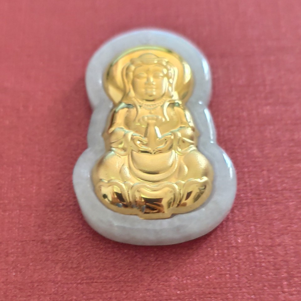 Mặt dây chuyền PHẬT đá xanh mạ vàng 18k