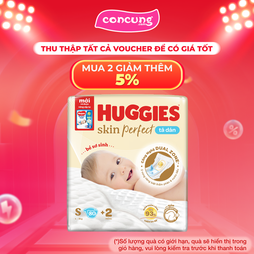 Tã dán sơ sinh Huggies Skin Perfect (S, 4-8kg, 80 miếng)