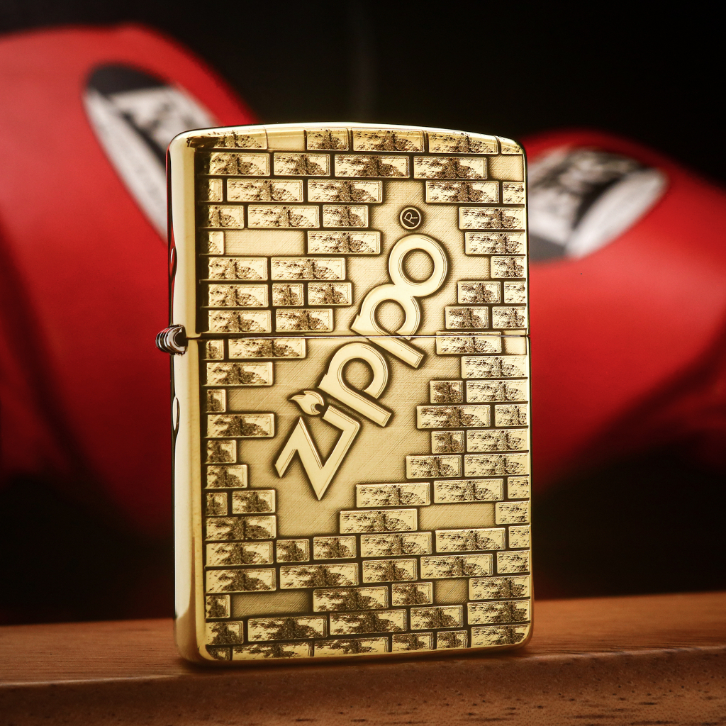 Bật Lửa Zippo Khắc Logo Zippo Viên Gạch Bản Tiêu Chuẩn Màu Đồng Bóng