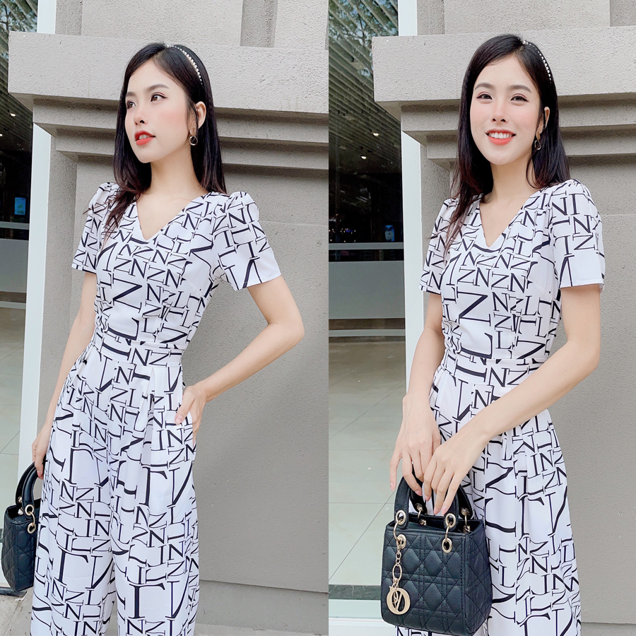 Jumpsuit  Lụa  họa tiết chữ- D013