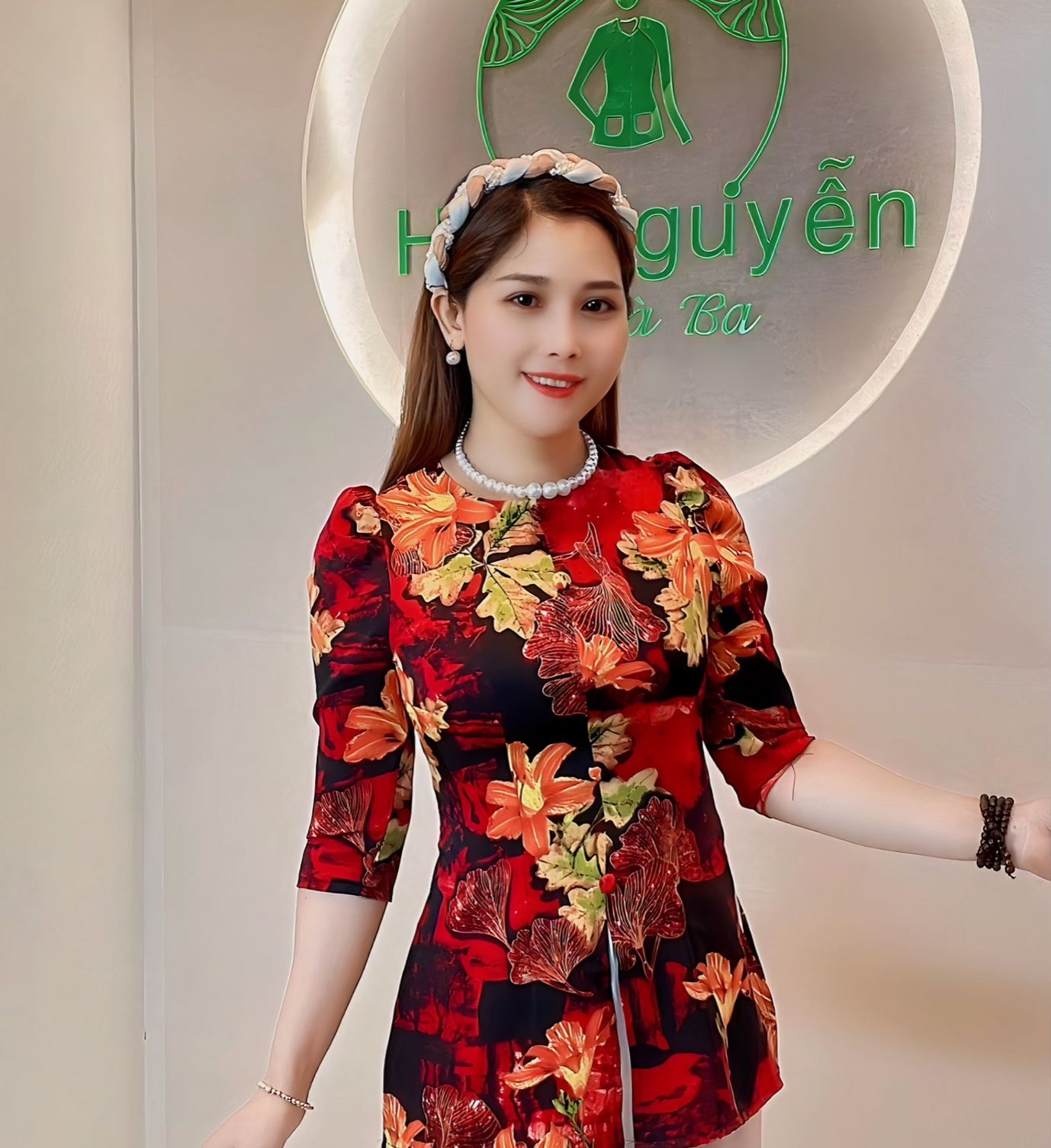 B.A66 - Áo Bà Ba Lụa in Hoa Ly Dây Kéo Nút Bọc (Áo Lẻ)