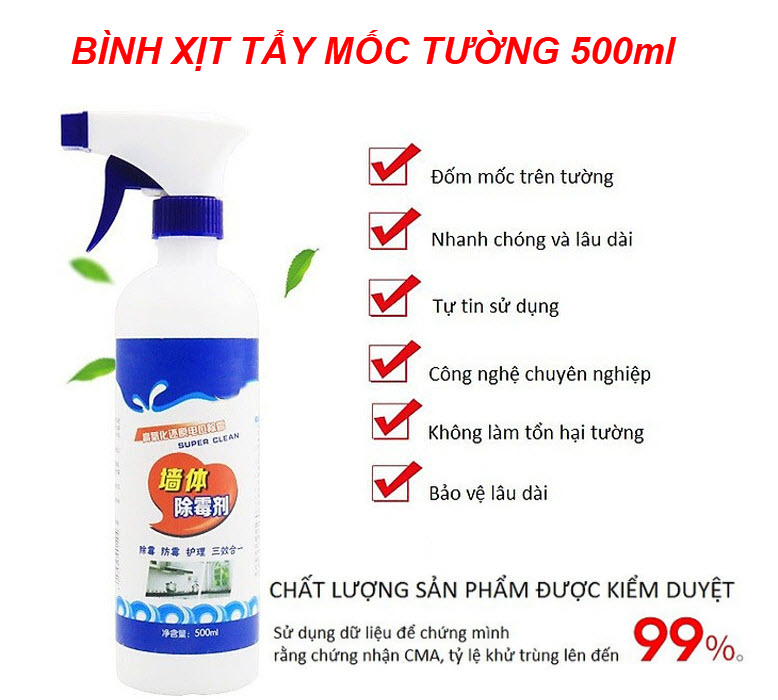 Bình Xịt Tẩy Nấm Mốc Tường Nhà, Phòng Tắm ,Nhà Bếp 500ml - Dung dịch tẩy rửa nấm móc gạch, tường nhà - Bình xịt tẩy nấm mốc tường nhà, phòng tắm ,nhà bếp