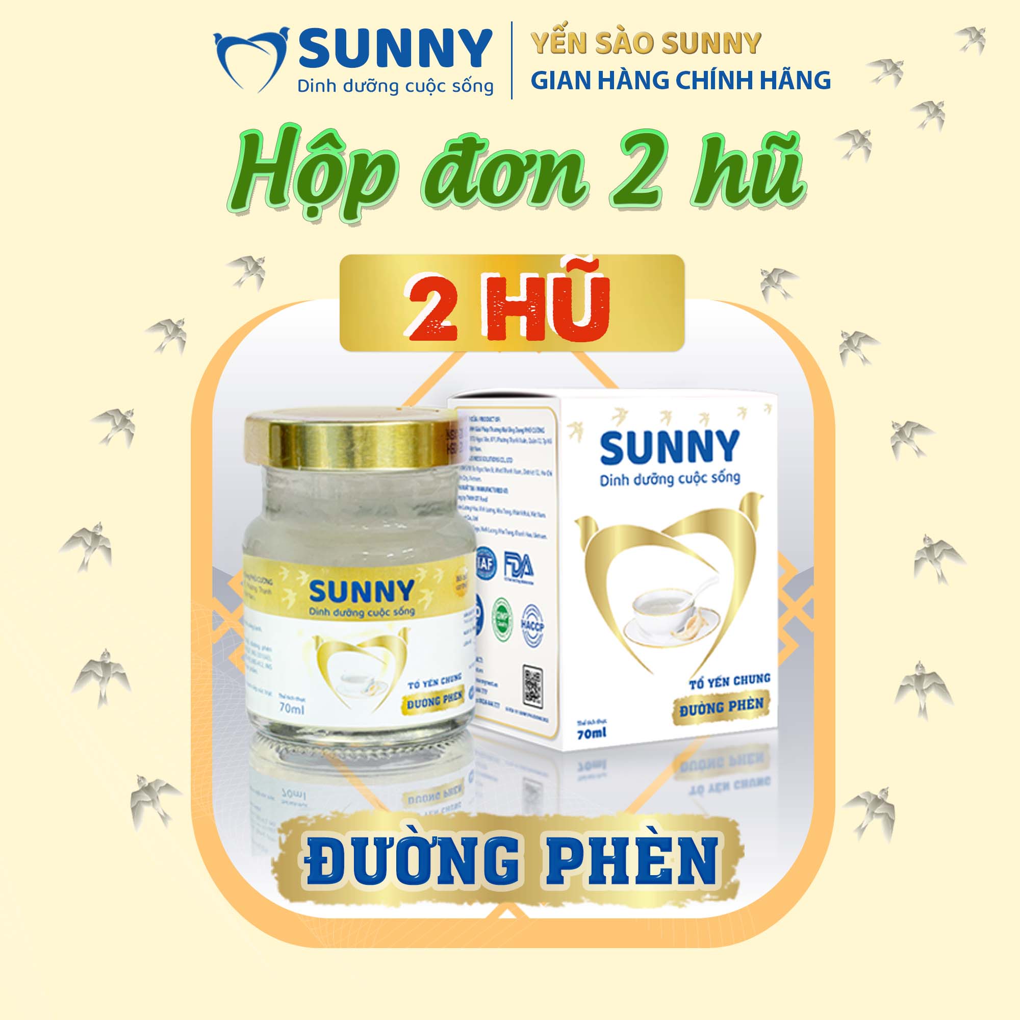 2 hũ Yến sào SUNNY - 25% Yến sào Khánh Hòa chưng sẳn - 70ml hũ