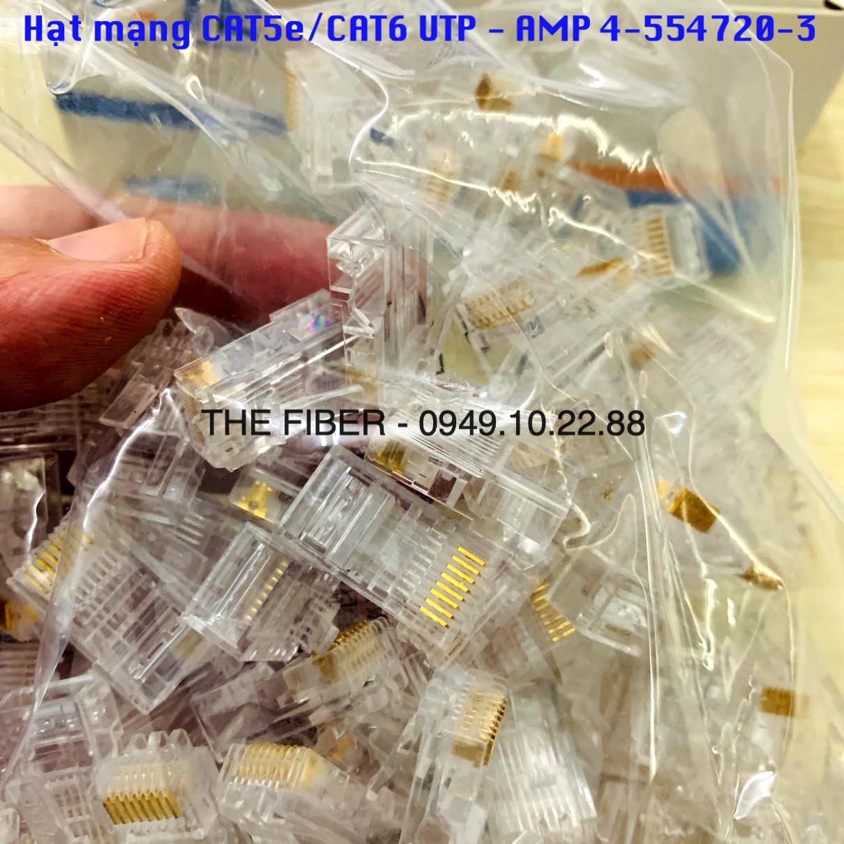 Bộ 100 Hạt mạng CAT5e/CAT6 UTP RJ45 - AMP 4-554720-3 (1 Bịch 100 Cái)