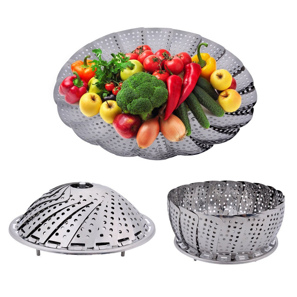 Rổ hấp, rế hấp inox xếp gọn đa năng tiện dụng