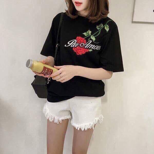 [HCM]ÁO THUN COTTON NỮ HOA HỒNG-GR44