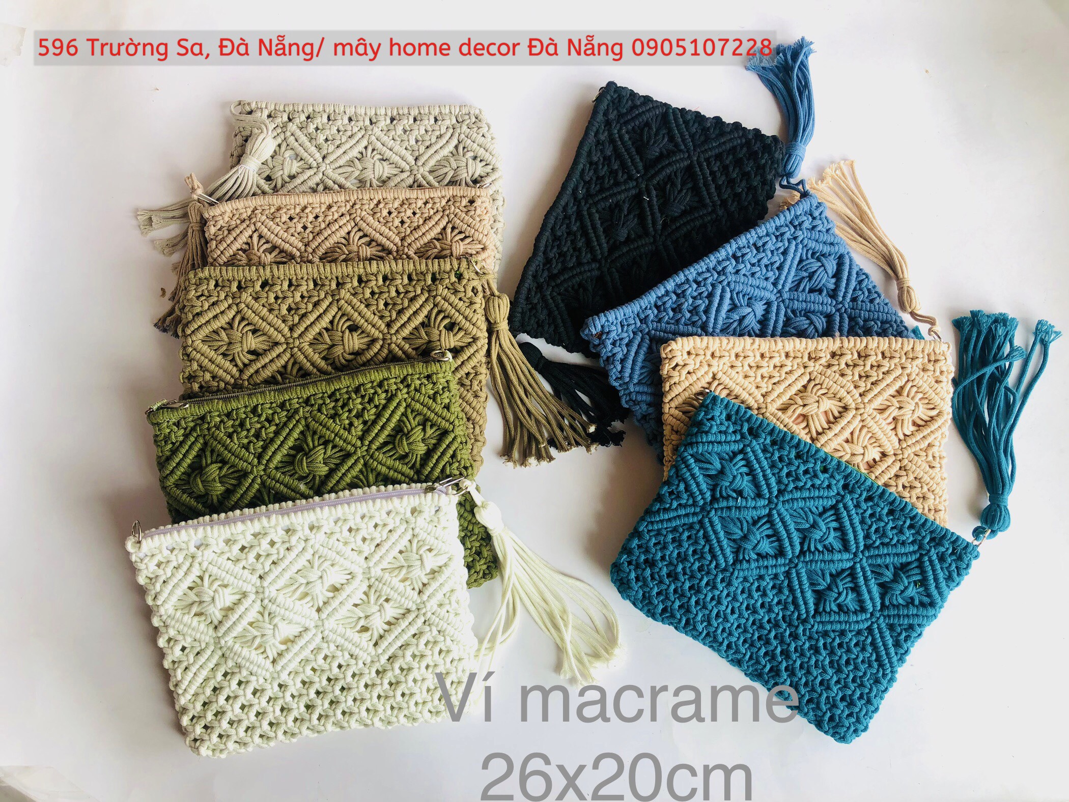 Ví Cầm Tay Nữ Hàng Handmade Đan Tay Tỉ Mỉ, Ví len macrame cầm tay size L siêu xinh quý phái sang trọng  - Macrame clutch