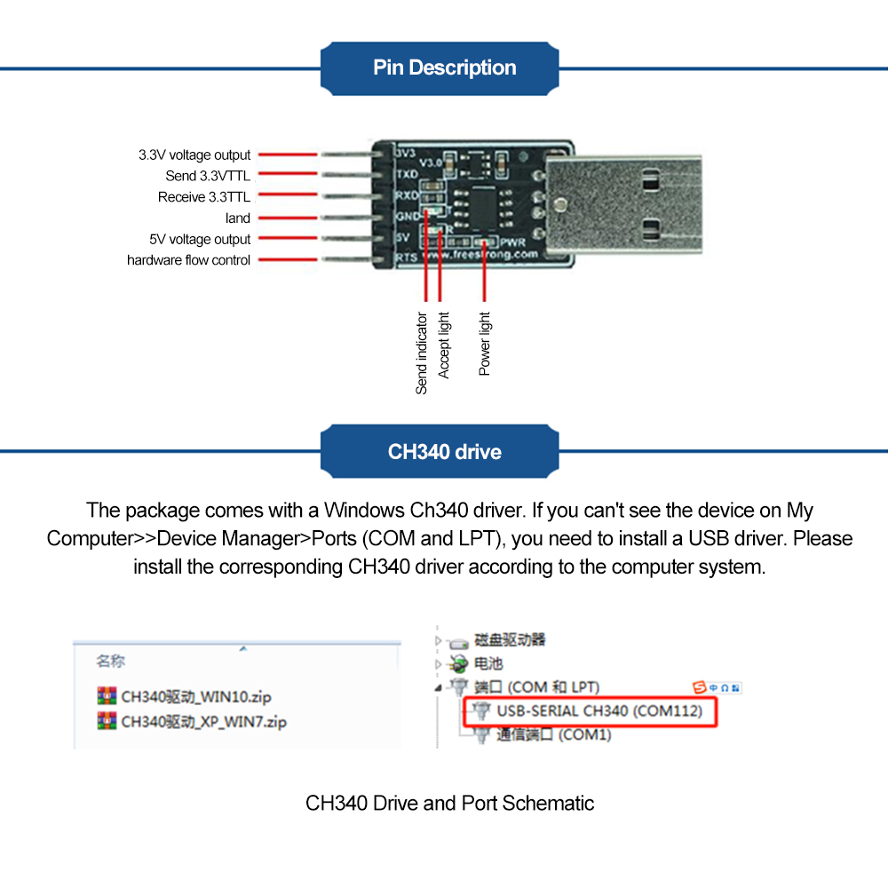 Aideepen USB to Serial USB to TTL CH340 Module with STC Microcontroller Download Adapter