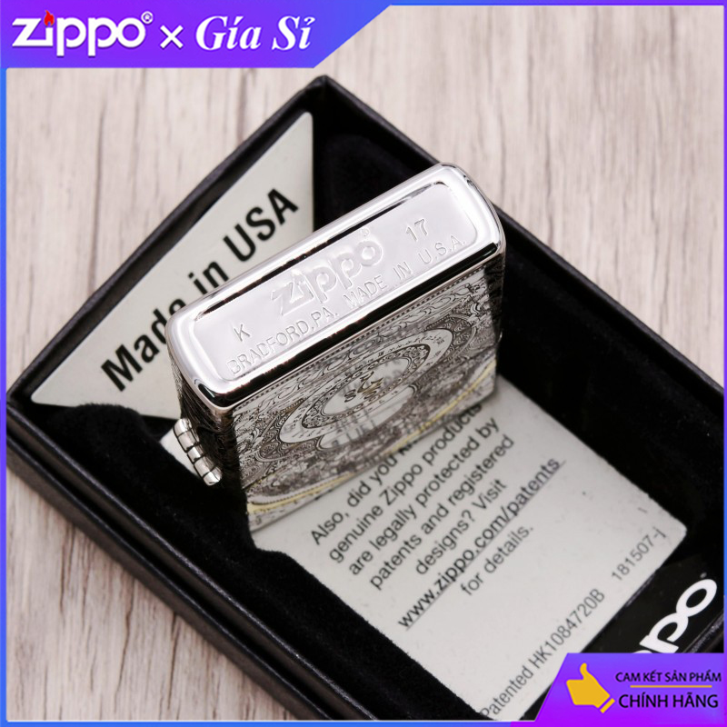 Bât lửa Zippo khắc đức phật toạ đài sen bản mạ Chrome