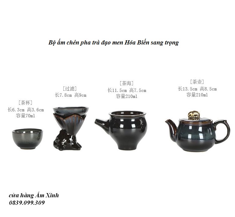 Bộ ấm chén pha trà đạo men Thiên Mục Lông Thỏ Hỏa Biến