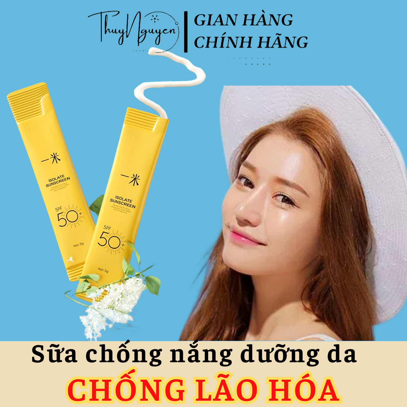 Kem chống nắng CĂNG BÓNG MỊN MÀNG chống nắng vượt trội ngăn 99%tiaUV dạng gói tiện lợi sữa dưỡng chống nắng