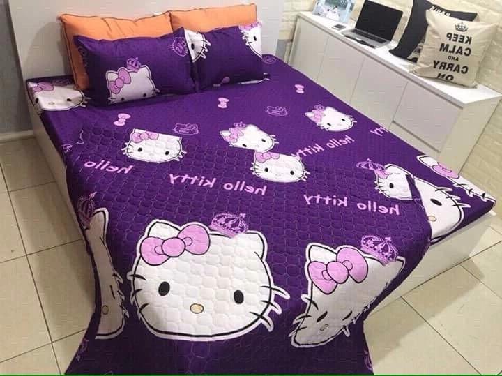 Chăn hè thu chần bông vi tính - Mèo Kitty tím