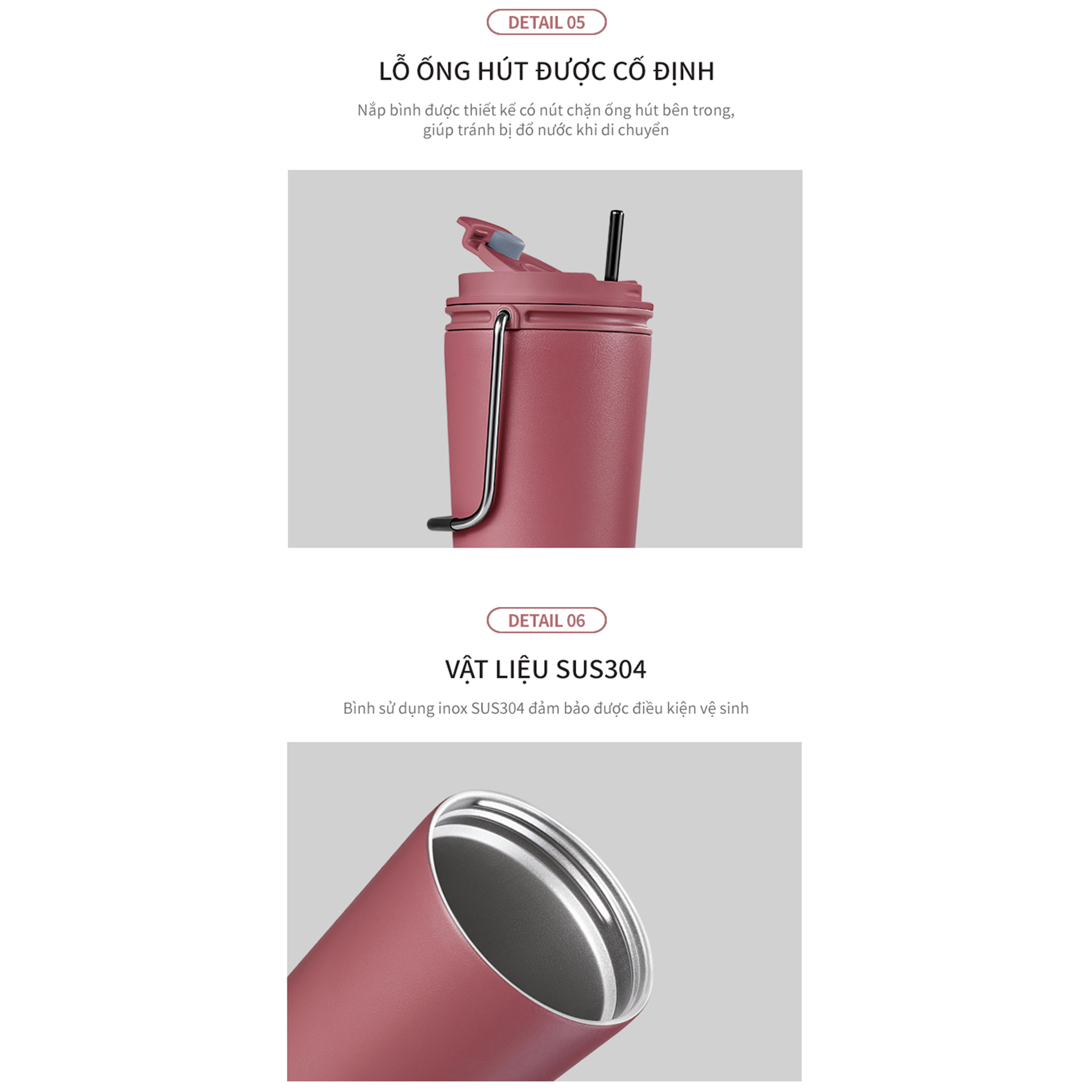 Bình giữ nhiệt Lock&Lock Bucket Tumbler - LHC4269 - Có quai xách tiện lợi - Thép không gỉ SUS304 - Đế chống trượt