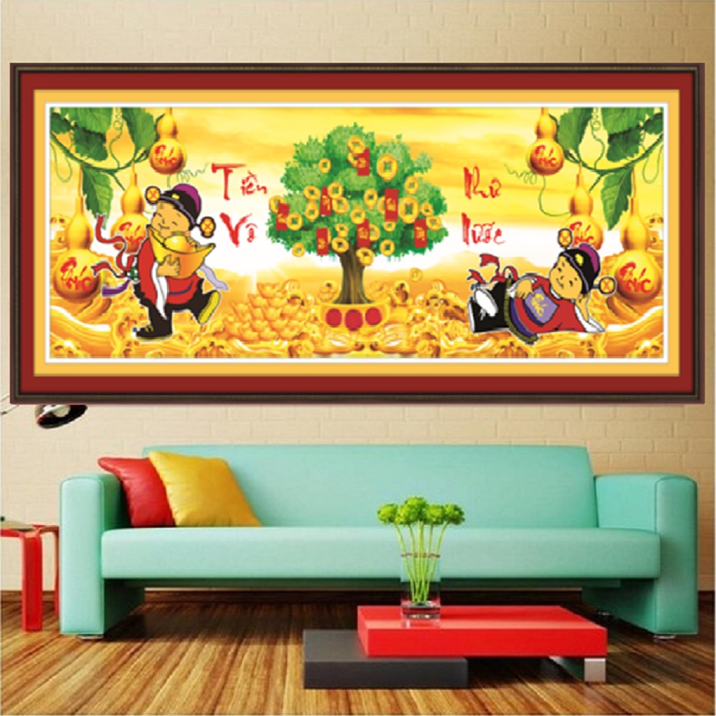 Tranh Đính Đá Tiền Vô Như Nước LG1594 - KT 120x55cm (Tranh Chưa Đính)
