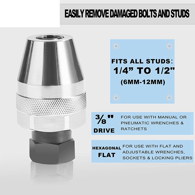 Damaged and Stud Extractor Tool Easy Out Bolt Extractor Set Tool Stud Extractor Tool Grips and Removes 1/4-Inch to 1/2-Inch Studs for Broken, Rounded Off, Painted over