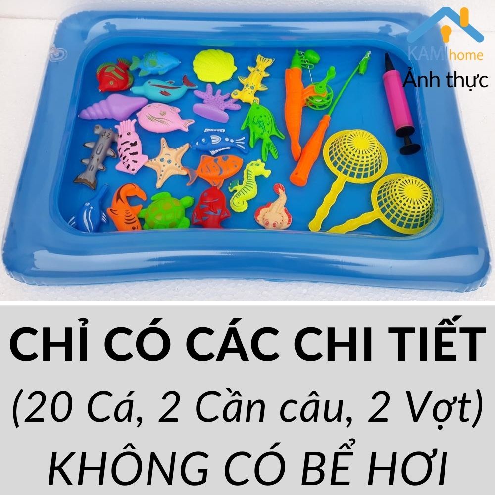 Bộ đồ chơi bể nước bơm hơi câu cá nam châm + 2 cần câu