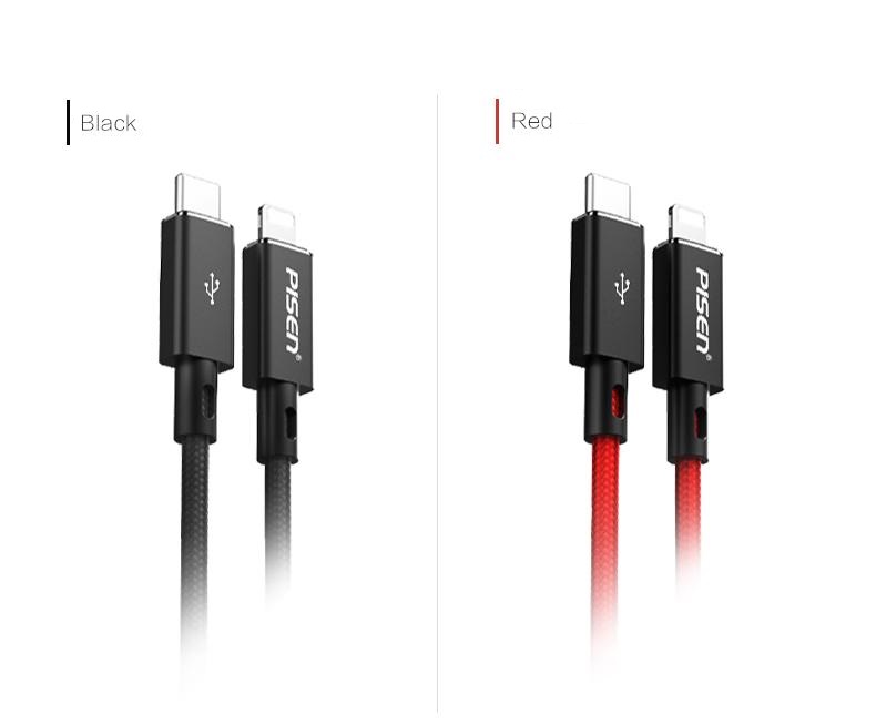 Cáp Pisen 18W - Cho Iphone 11 QC3.0 ( Cáp dây dù 3A Lightning&Type-C )