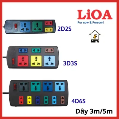 Ổ cắm điện LiOA đa năng kết hợp - 2D2S, 3D3S, 4D6S dây dài 3m/5m - Chính Hãng - MITA