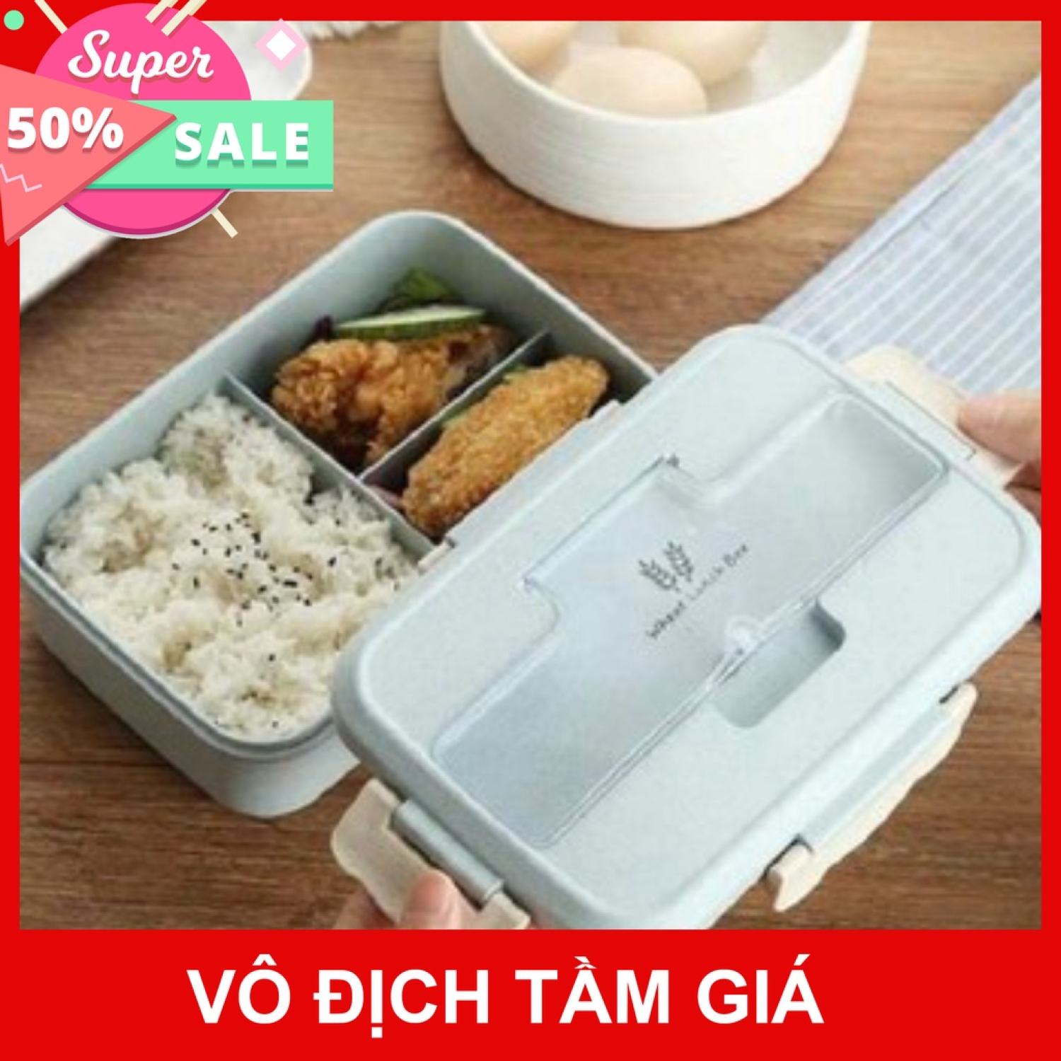 Hộp Cơm Lúa Mạch 3 Ngăn Kèm Đũa Thìa Inox