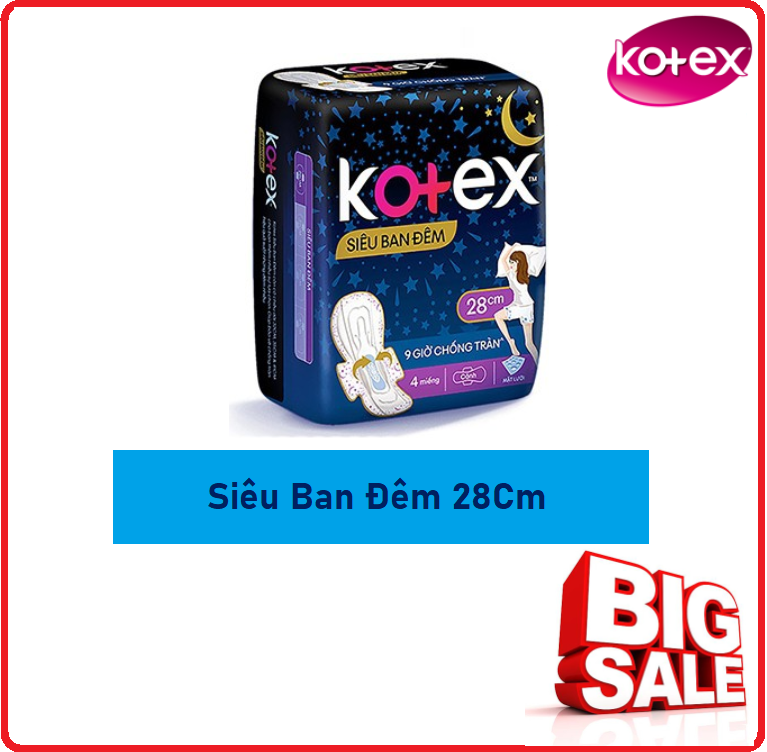 BVS KOTEX Siêu Ban Đêm Gói 4 Miếng - 28Cm