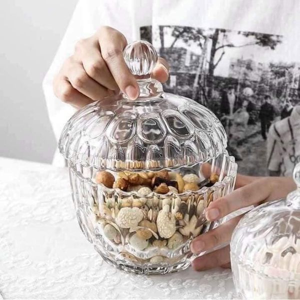 Set 2 Hũ thủy tinh đựng mứt Tết Cao Cấp cạnh khế- Hũ mứt thủy tinh đựng bánh kẹo,khay để bánh kẹo-hộp đựng bánh kẹo có nắp
