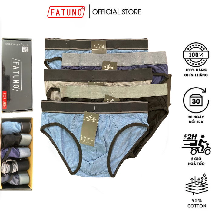 Hộp gồm 5 quần sịp nam tam giác cotton cao cấp FATUNO co giãn và thoáng khí, thấm hút tốt mặc cực thoải mái