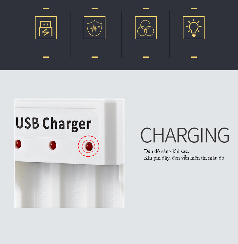 Bộ sạc pin tiểu AA AAA 3 cổng USB Bmax B-03