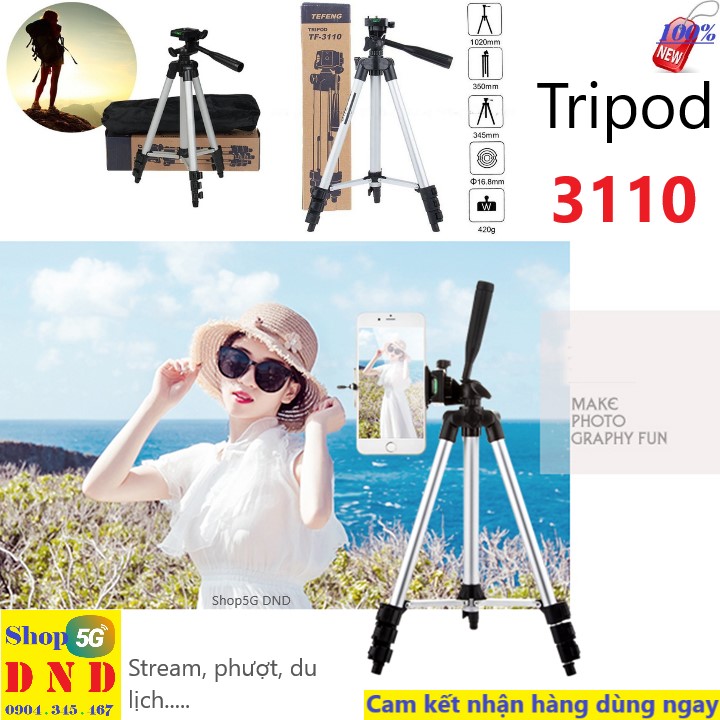 Giá đỡ 3 chân Tripod 3110 - Gậy 3 chân kéo dài 1,1m - Sử dụng cho quay phim chụp hình mọi góc nhìn, địa hình, sản phẩm chuyên dụng gọn nhẹ bằng nhôm và có thể thu gọn sau khi dùng