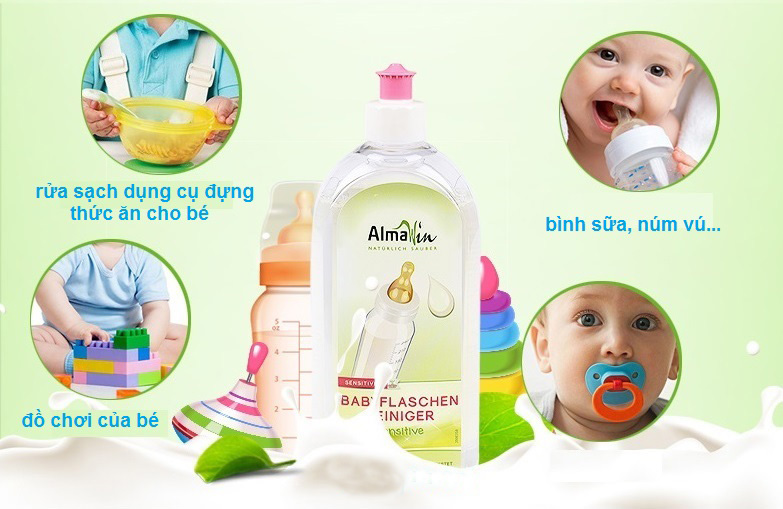 Nước vệ sinh bình sữa cho bé Almawin 500ml hữu cơ