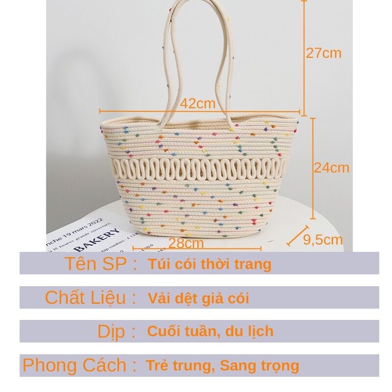 Túi cói đi biển túi xách cỡ lớn phong cách trẻ trung nhiều màu