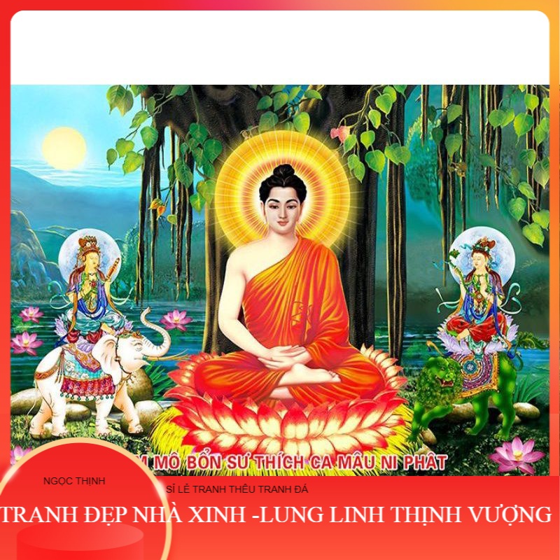 Tranh thêu chữ thập Đức Phật ngồi gốc bồ đề LV3519