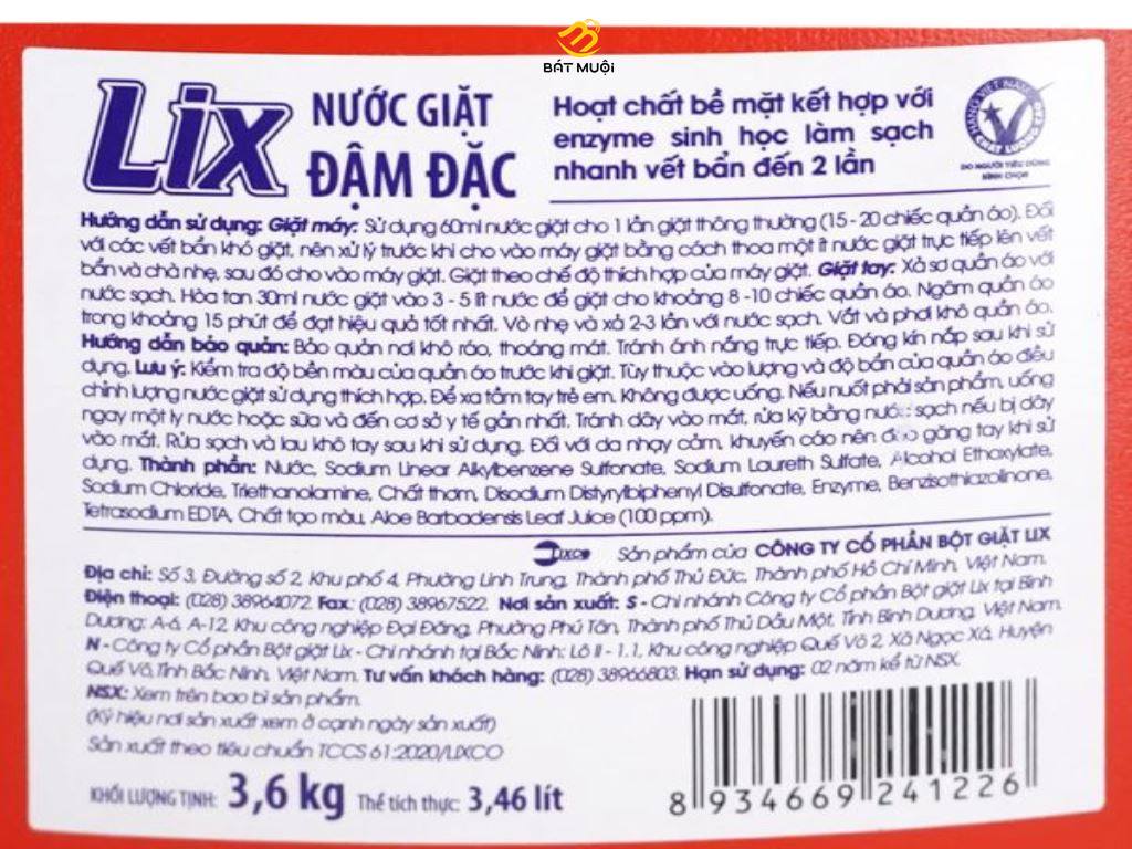 Nước giặt Lix chai 3.6 lít - CTY BÁT MUỘI