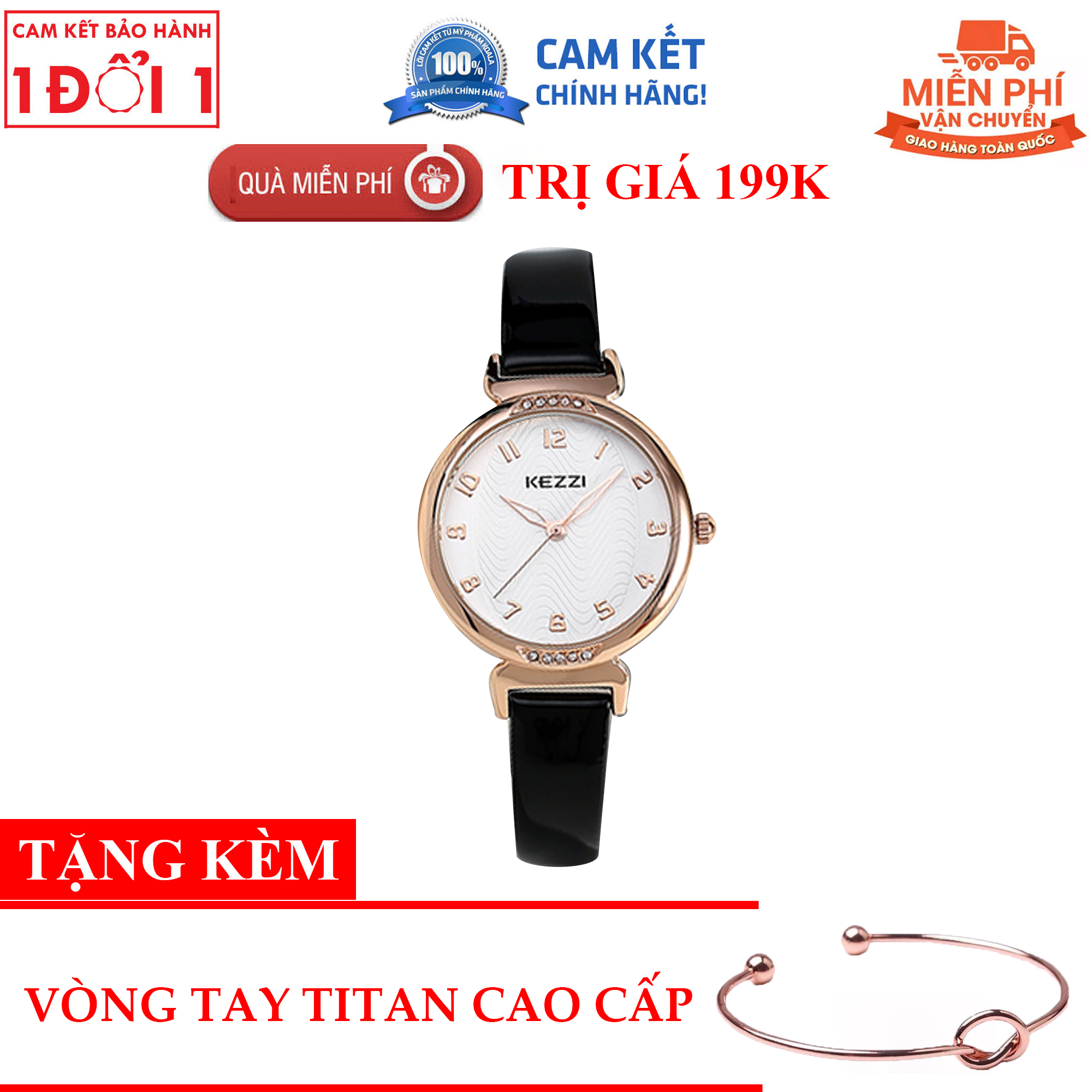 Tặng Vòng Titan Trị Giá 199K - Hàng Order Trực Tiếp Từ Nhật Bản Kèm Hộp Đồng Hồ Chính Hiệu Kezzi Cực Đẹp - Đồng hồ nữ KEZZI đính đá dây da nhiều màu cao cấp sang trọng Hàn Quốc K1420 Đồng hồ nữ Kezzi Chất lượng Cao cấp dây da mềm chống nước
