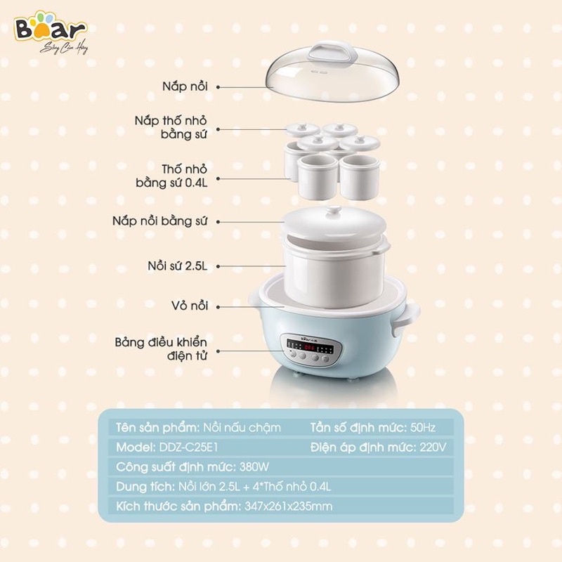 [BH 18 THÁNG] NỒI CHÁO CHẬM BEAR 2.5L