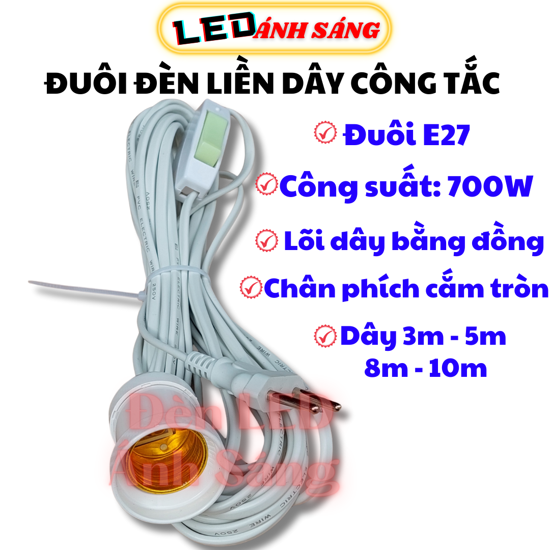 DÂY ĐUÔI ĐÈN E27 CÓ CÔNG TẮC - DÂY DÀI 3m - 5m - 8m - 10m
