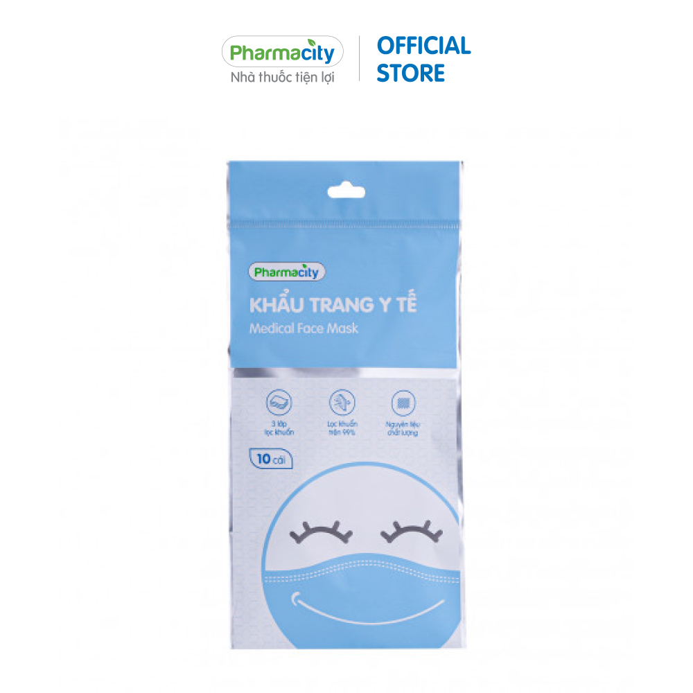 Khẩu trang y tế Pharmacity màu xanh dương (Gói 10 cái)
