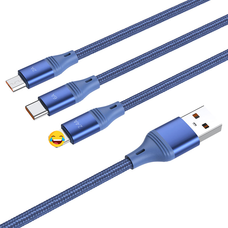 Cáp sạc 3 đầu Hoco U104 cổng microUSB / Lightning / Type-C dài 1.2M, max 6A, 66W - Nhất Tín Computer