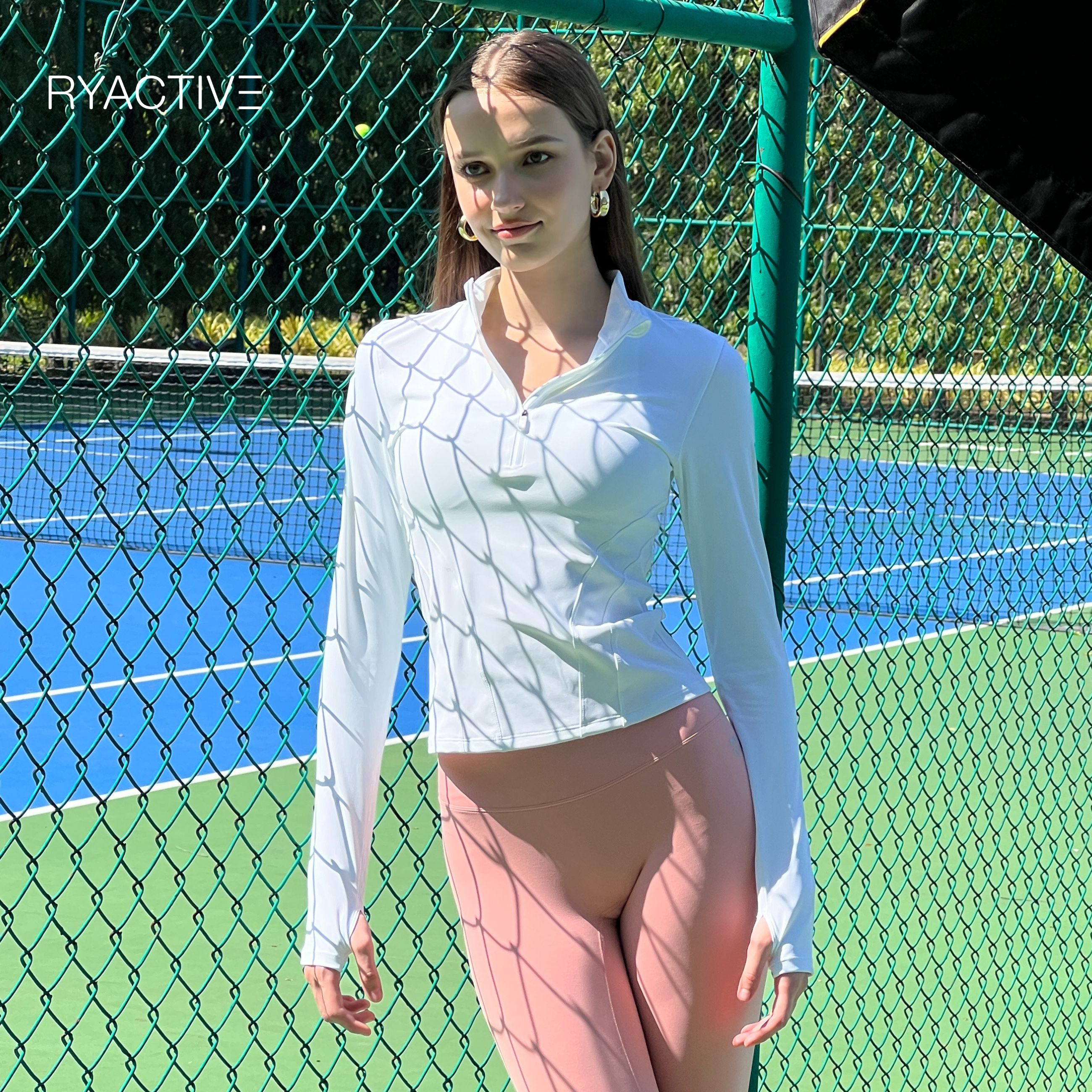 Áo thun thể thao tay dài RYACTIVE - ZIPPER LONGSLEEVES White
