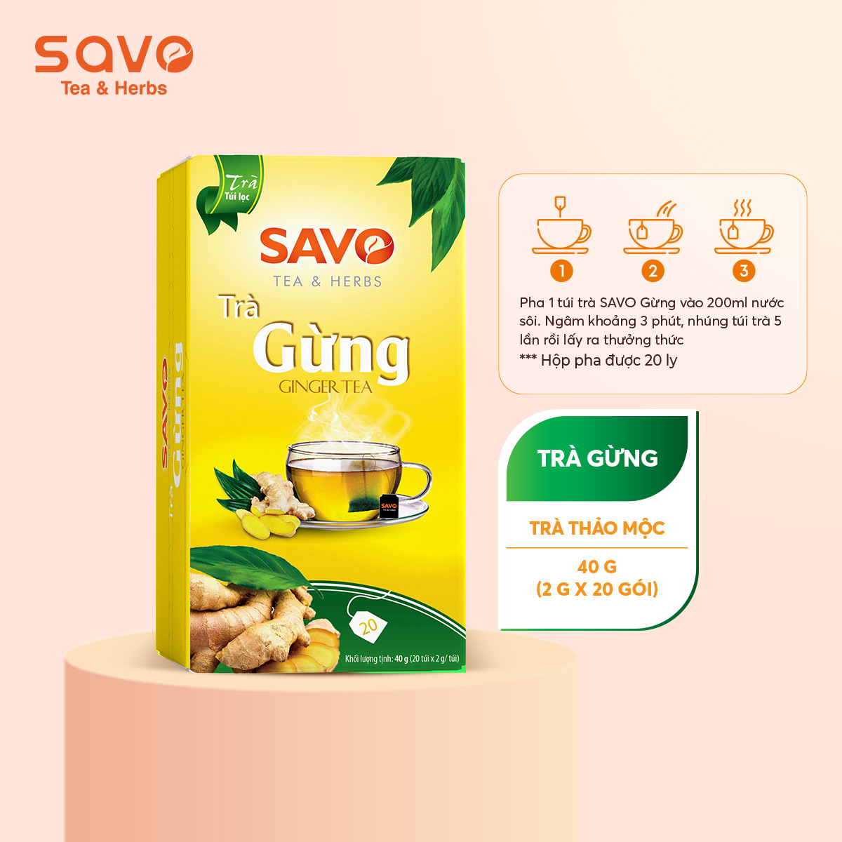 [HCM]Trà SAVO Gừng (Ginger Tea) - Hộp 20 Gói x 2g