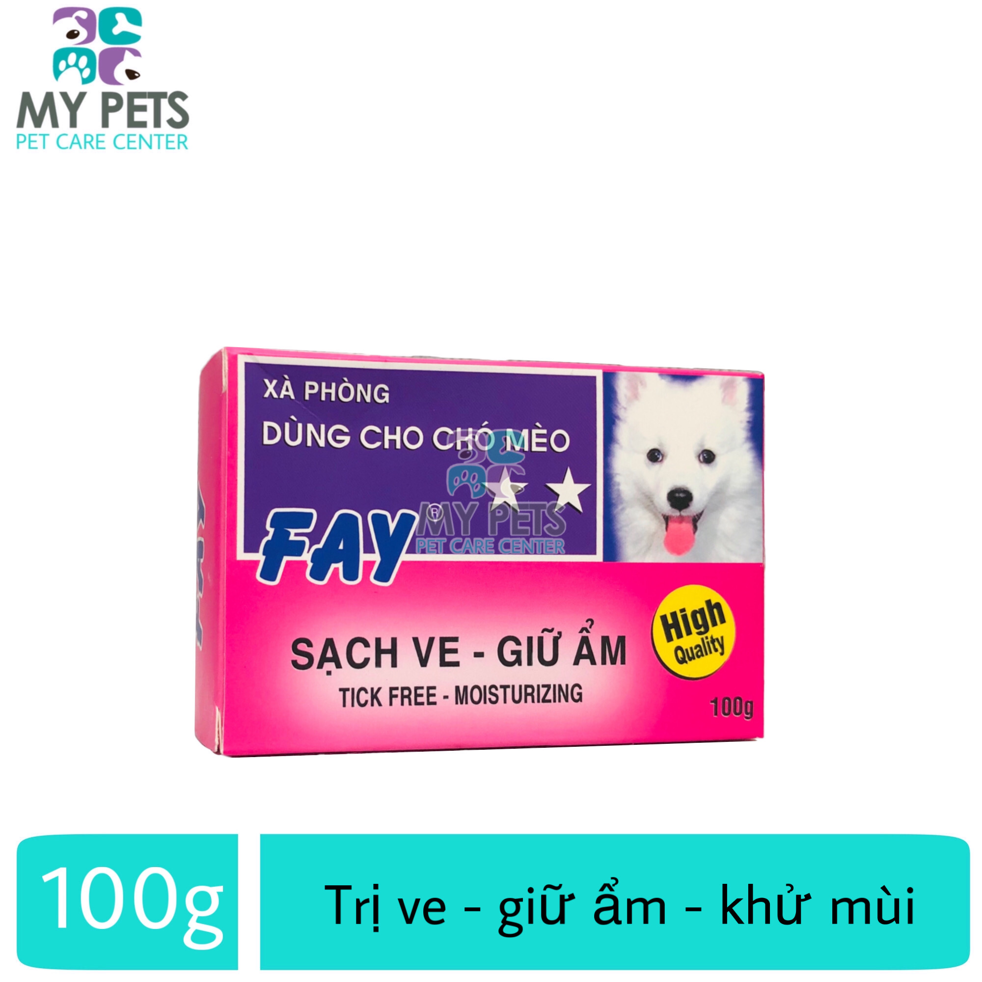 Xà phòng tắm trị ve ghẻ bọ chét dưỡng lông cho chó mèo - Fay 2 sao hồng 100g
