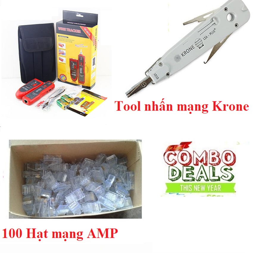 Máy kiểm tra cáp mạng noyafa nf-806r cao cấp + nhấn mạng krrone và 100 đầu mạng rj45