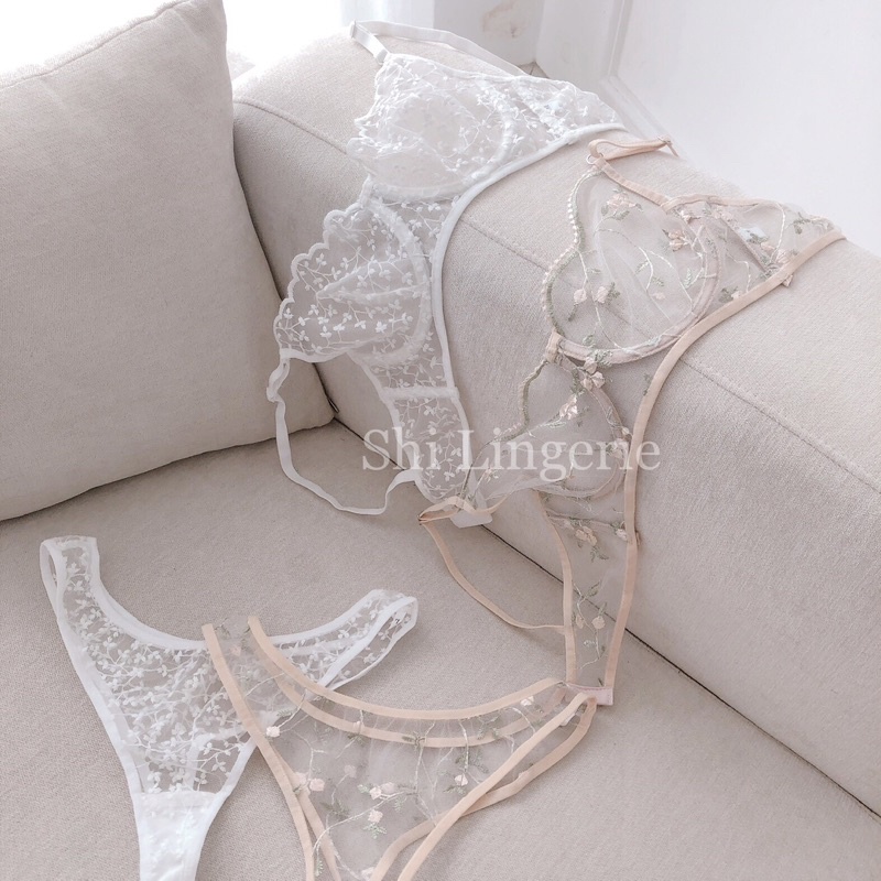 Bộ bra lưới thêu có gọng [Shi.Lingerie]