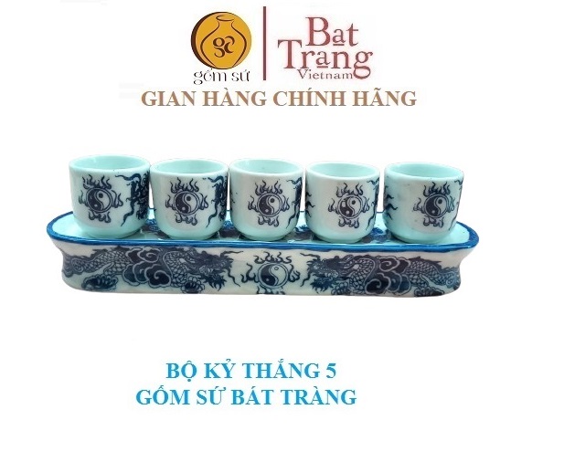 Bộ kỷ ban thờ 5 chén loại thẳng, gốm sứ Bát Tràng